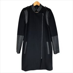 SELECTED FEMME Black Forma Wool Blend w/ Pig Leather Moto Coat EU 38 (US M 6/8)